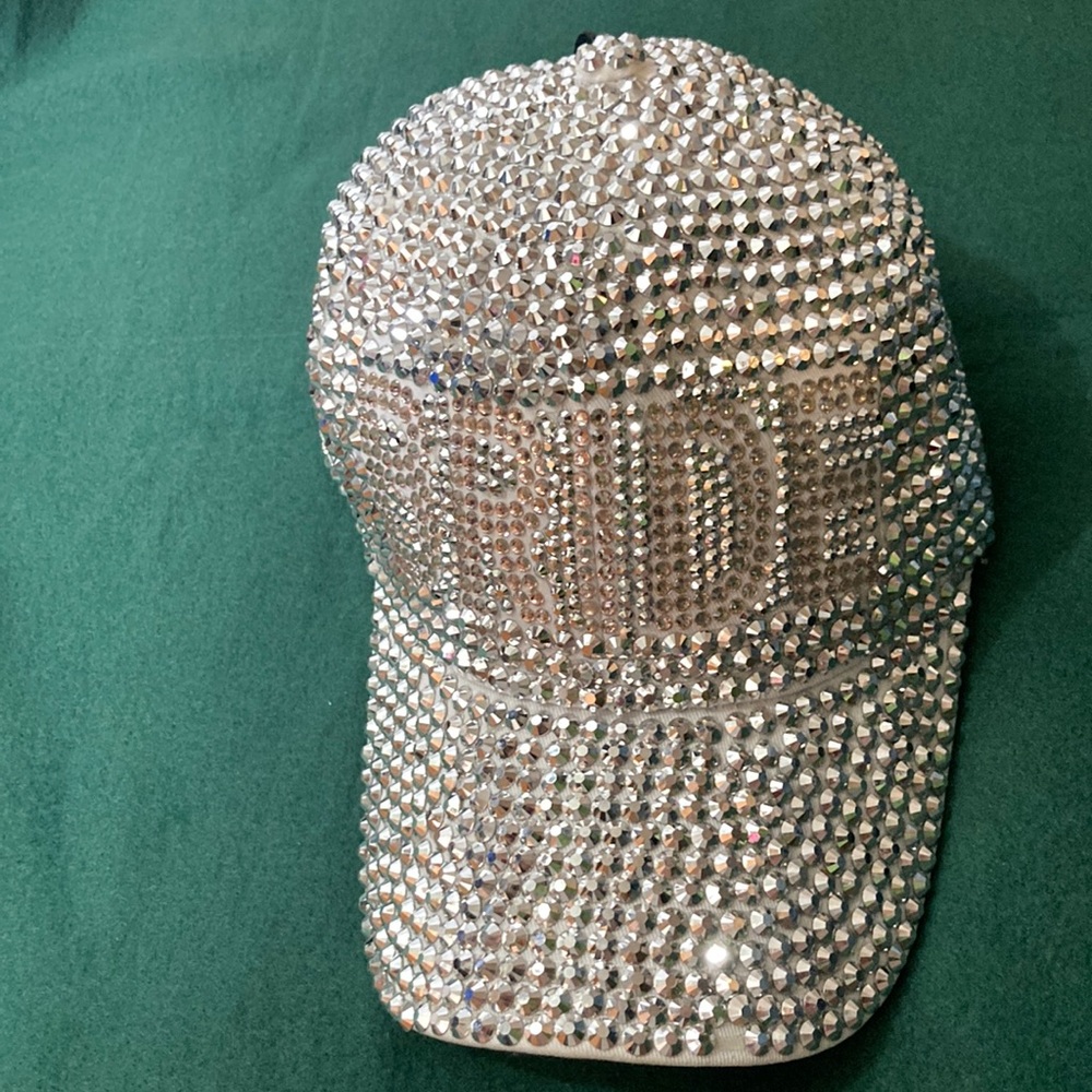 AKIRA Silver & Pink Rhinestone BRIDE Cap